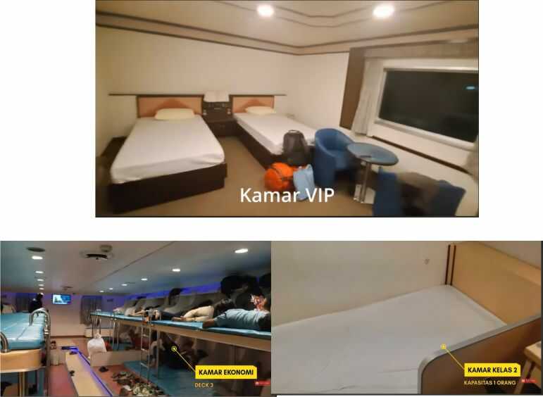 kamar kelas 1, 2, 3 dan VIP kapal dharma ferry 5